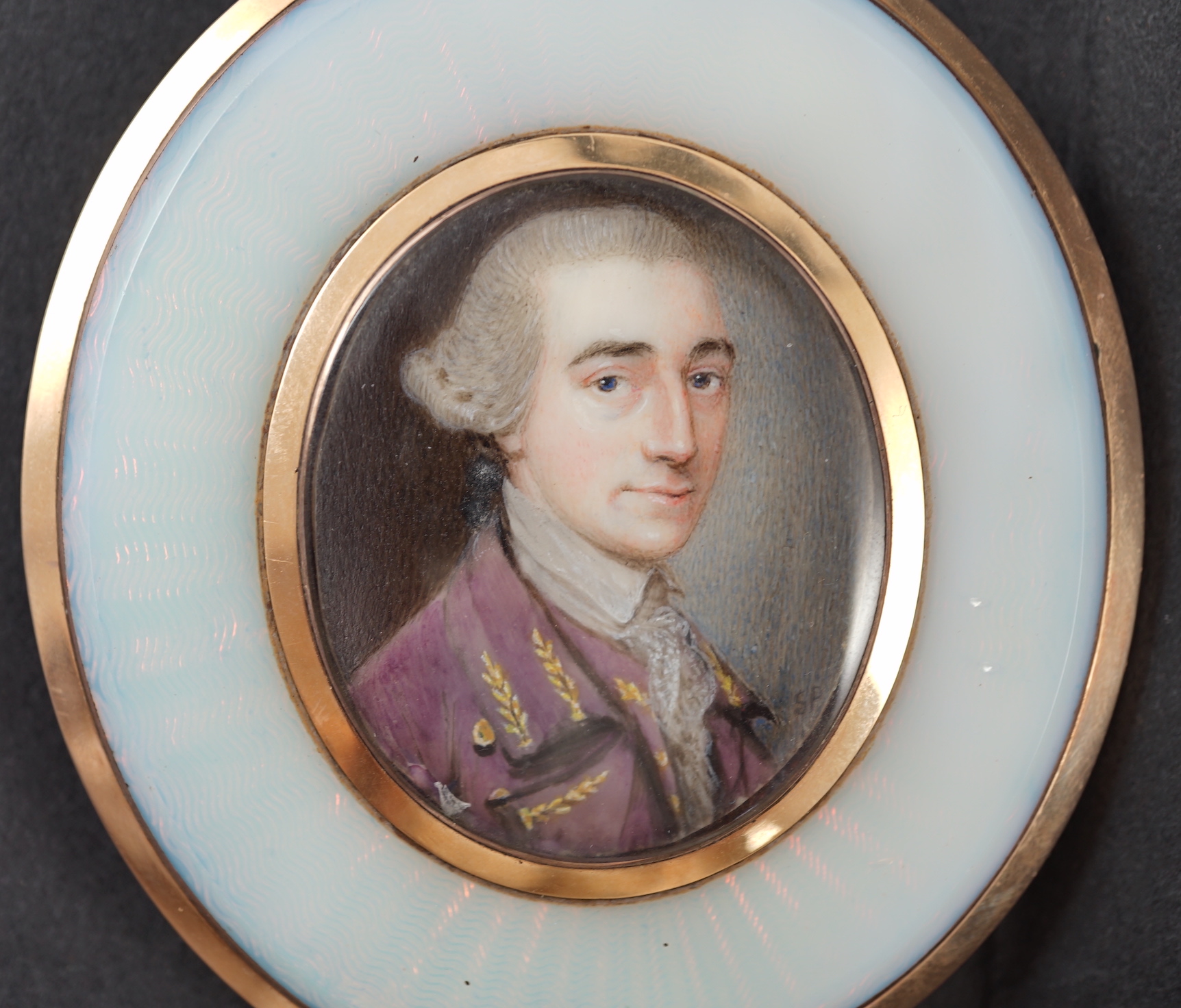 Attributed to Simon Pine (Irish, d.1772), Portrait miniature of a gentleman, watercolour on ivory, 3.8 x 3.1cm CITES Submission reference DBTEB7JM